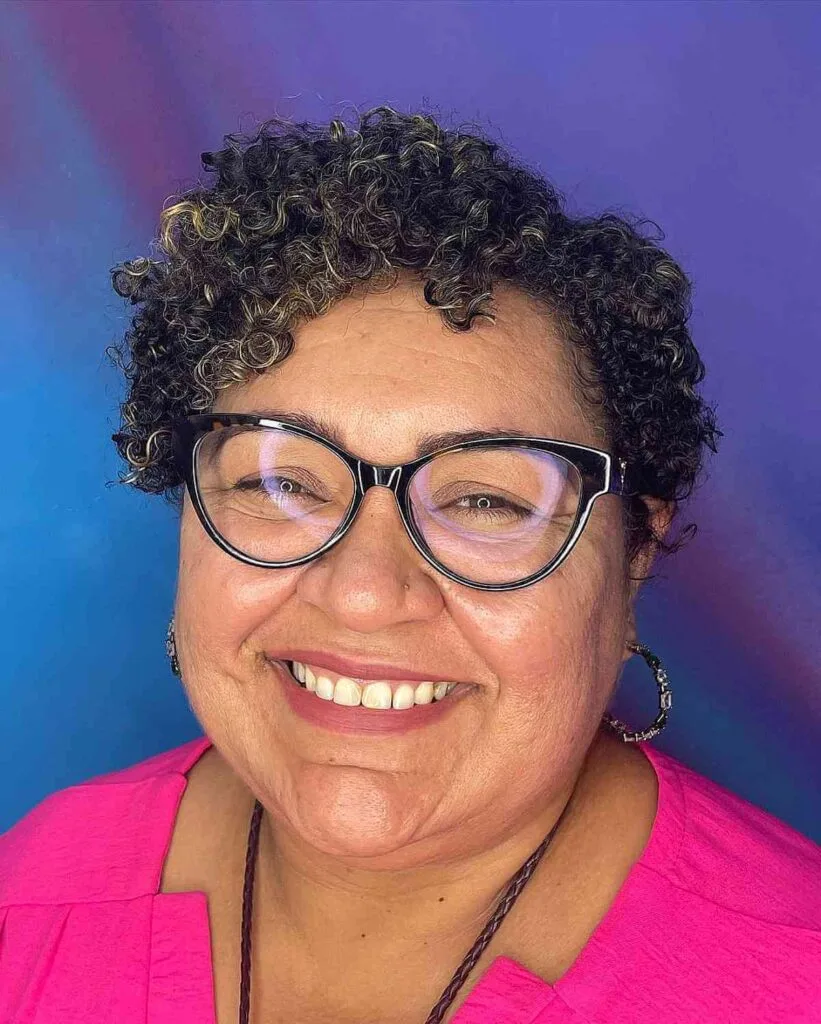 Cute Short Ringlets for 50-Year-Olds with Glasses