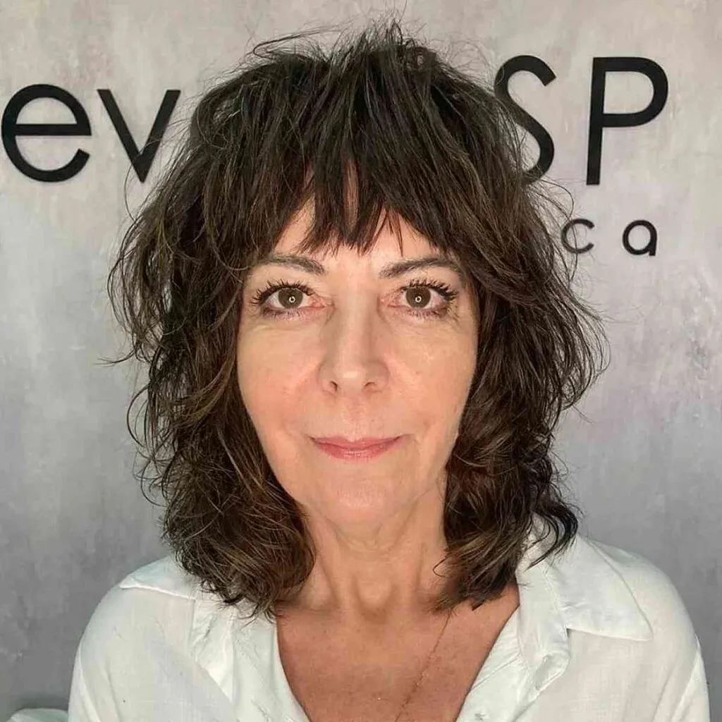 Deep Brown Shag with Jagged Bangs for Women 60 and Beyond