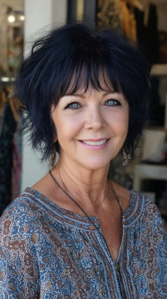 Deep Navy Feathered Pixie-Shag with Wispy Micro Fringe