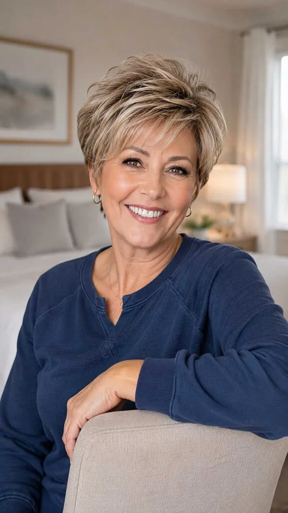 Dimensional Blonde Pixie with Lifted Crown and Tapered Nape