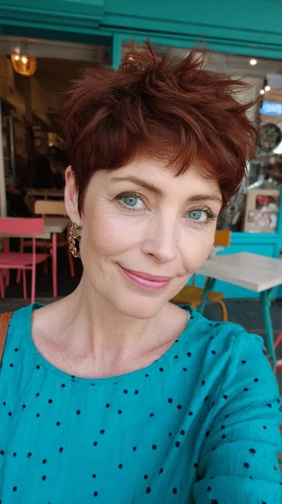 Dynamic Short Spiky Cut with Rich Auburn Tones