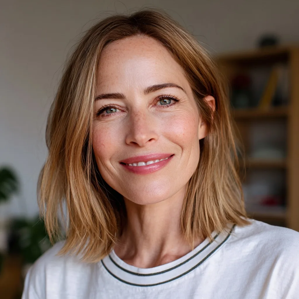 Effortless Light Brown Wavy Lob with Subtle Highlights