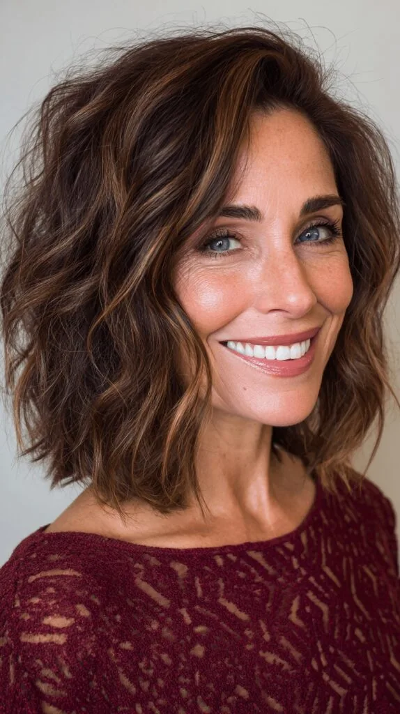 Effortlessly Chic Medium-Length Textured Cut with Warm Highlights