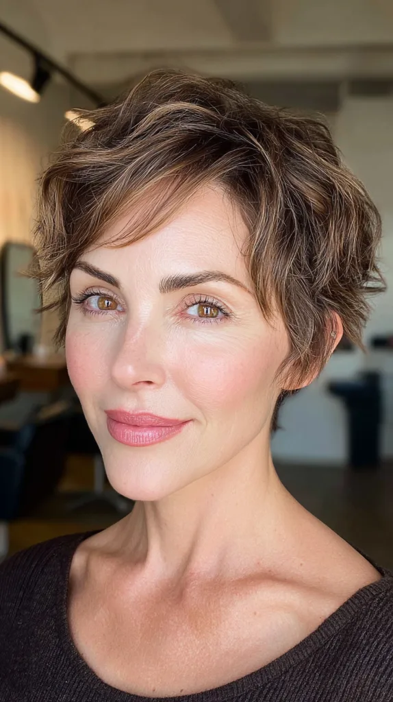 Effortlessly Textured Wavy Pixie Cut for Women Over 50