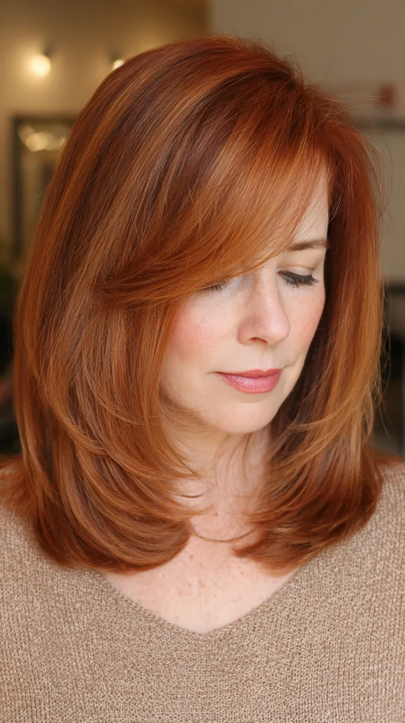 Elegant Auburn Layers with Soft Face-Framing Highlights