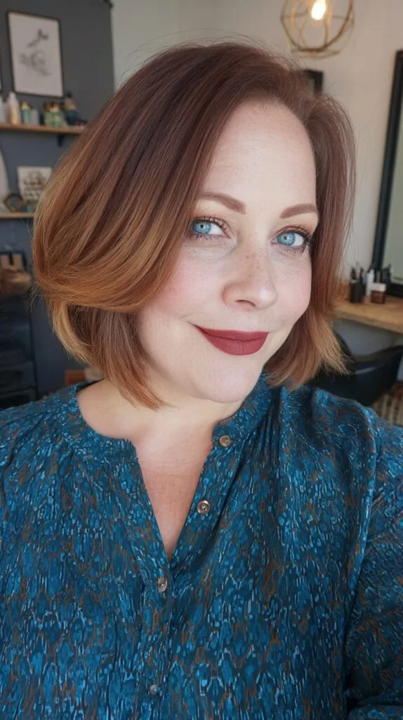Elegant Auburn Shoulder-Length Bob with Soft Waves