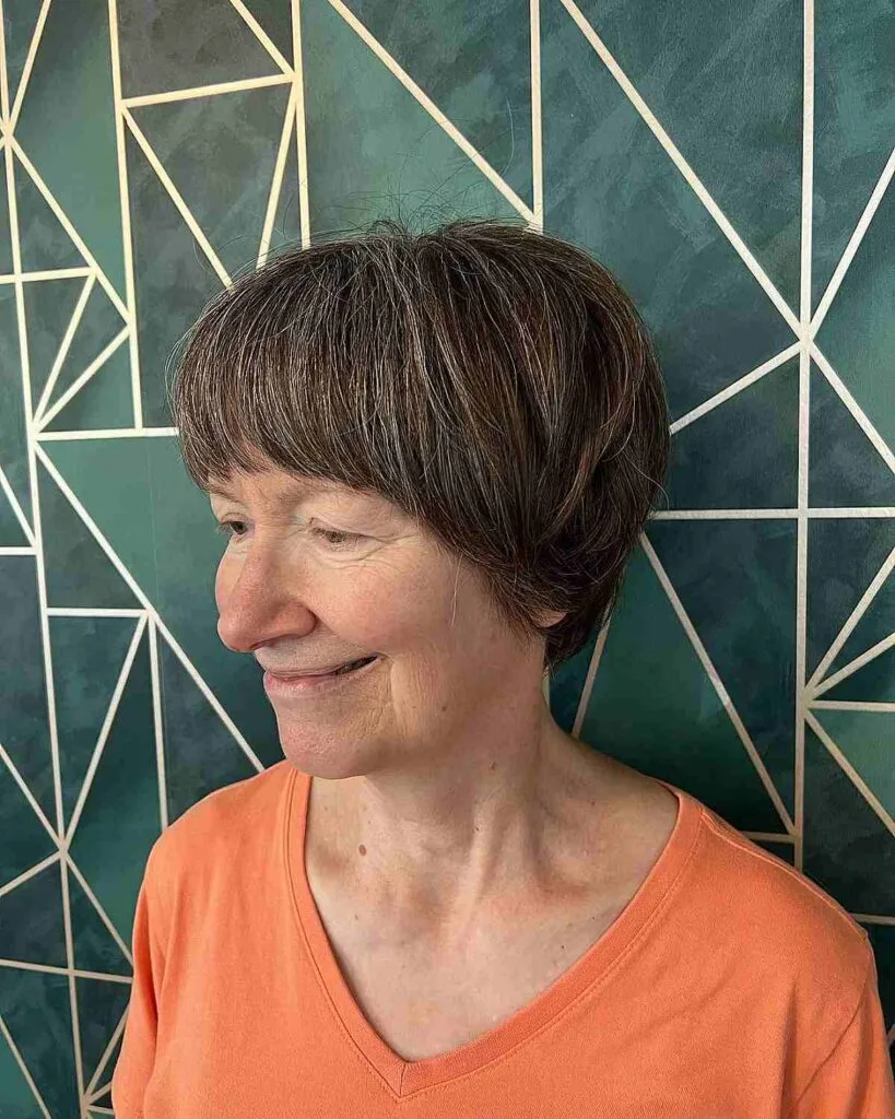 Elegant Bowl Cut with Layered Stacking for an Older Woman