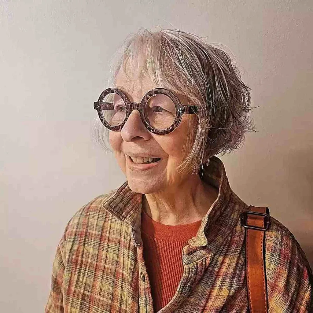 Elegant French Micro Bob for Ladies Aged 70 with Eyeglasses and wispy thin hair