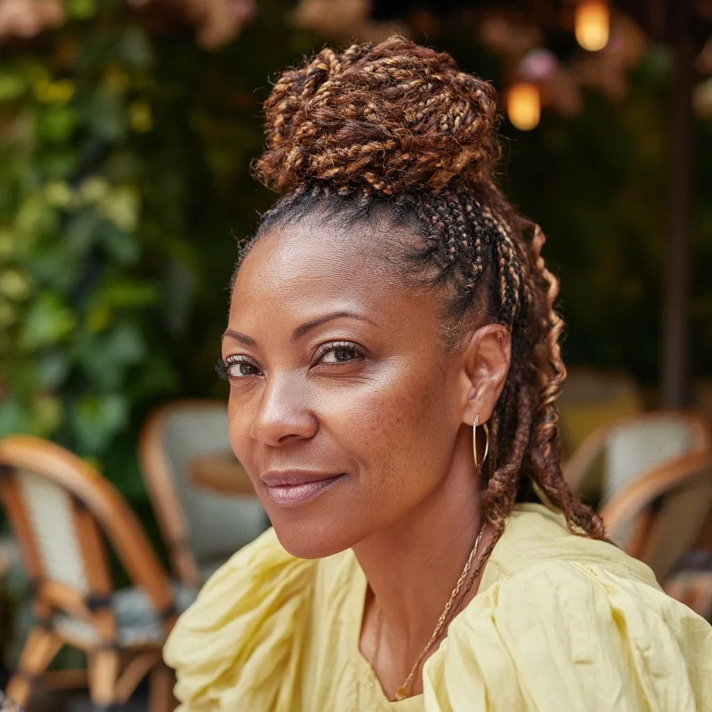 Elegant High Bun with Intricate Cornrow Braids