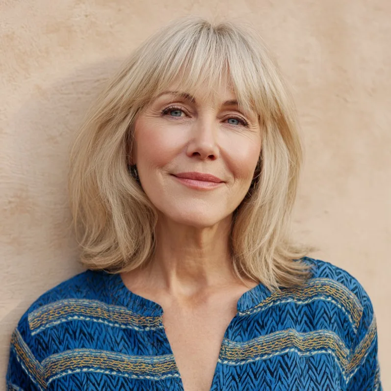 Elegant Layered Blonde Shag with Soft Bangs