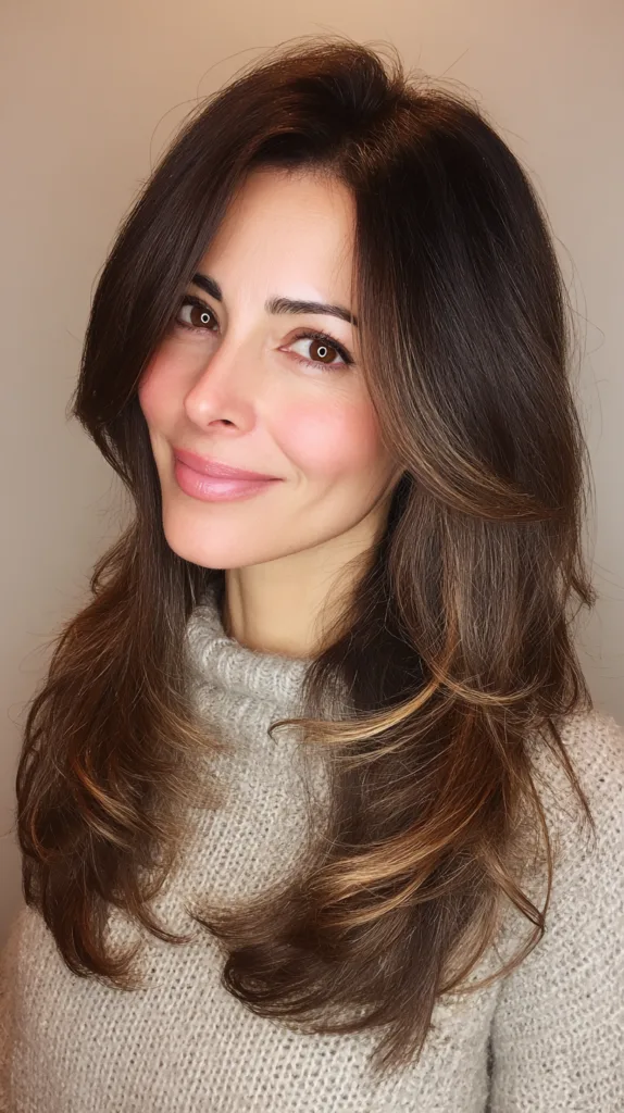 Elegant Long Layered Cut with Soft Caramel Highlights