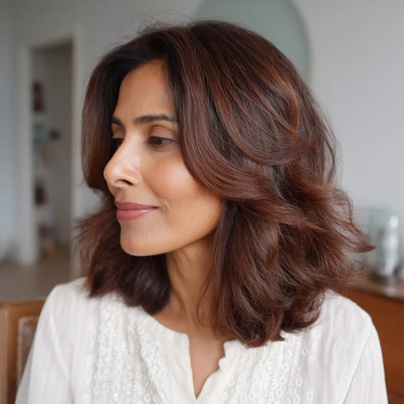 Elegant Medium-Length Layered Bob with Soft Waves
