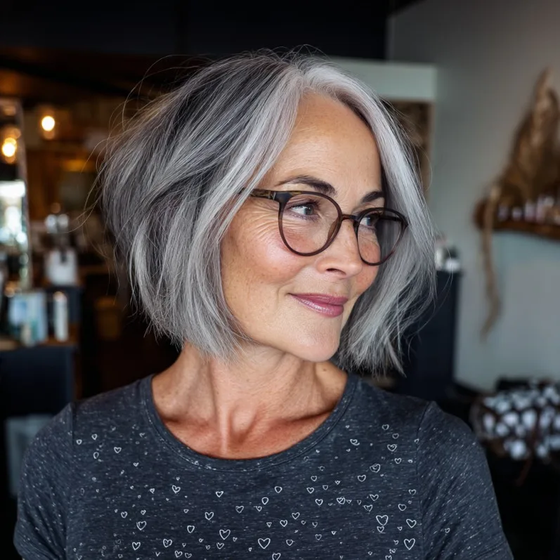Elegant Silver Airy Bob with Subtle Layers