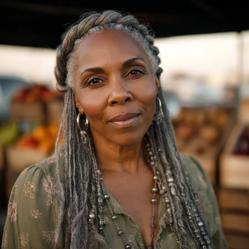 Elegant Silver Goddess Braids for Mature Women