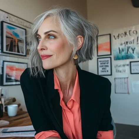 Elegant Silver Layered Bob with Soft Waves