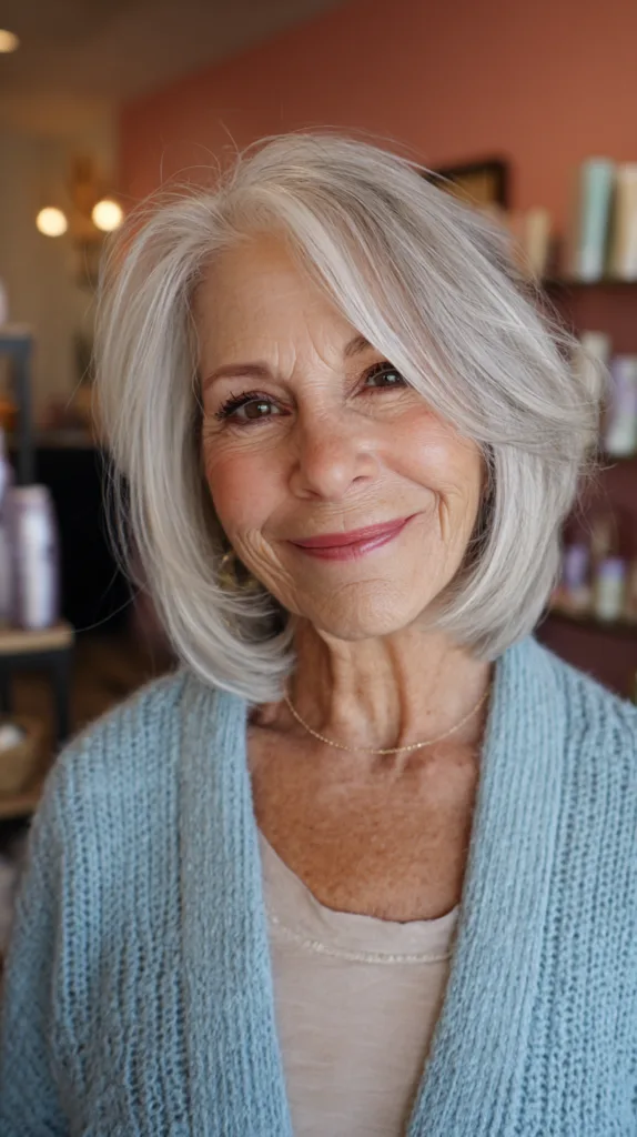 Elegant Silver Lob with Soft Waves