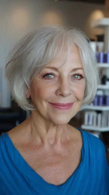 Elegant Silver Mushroom Bob with Soft Volume