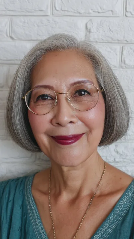 Elegant Silver Mushroom Bob with Subtle Volume