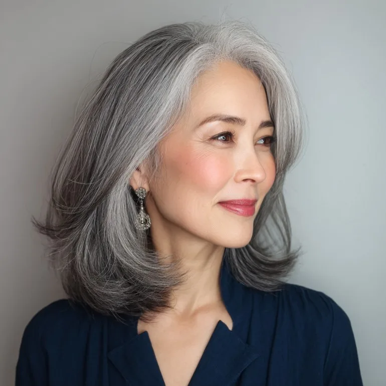 Elegant Silver Shoulder-Length Cut with Soft Layers