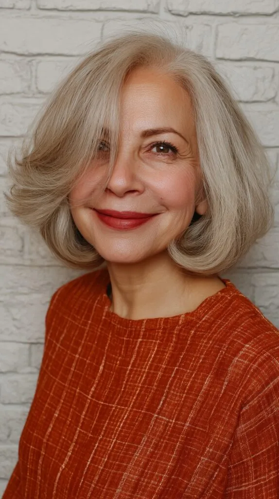 Elegant Silver Voluminous Bob with Flowing Waves