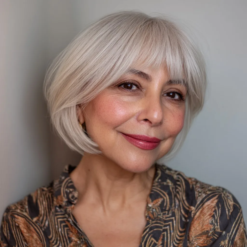 Elegant Silvery Bob with Soft Bangs