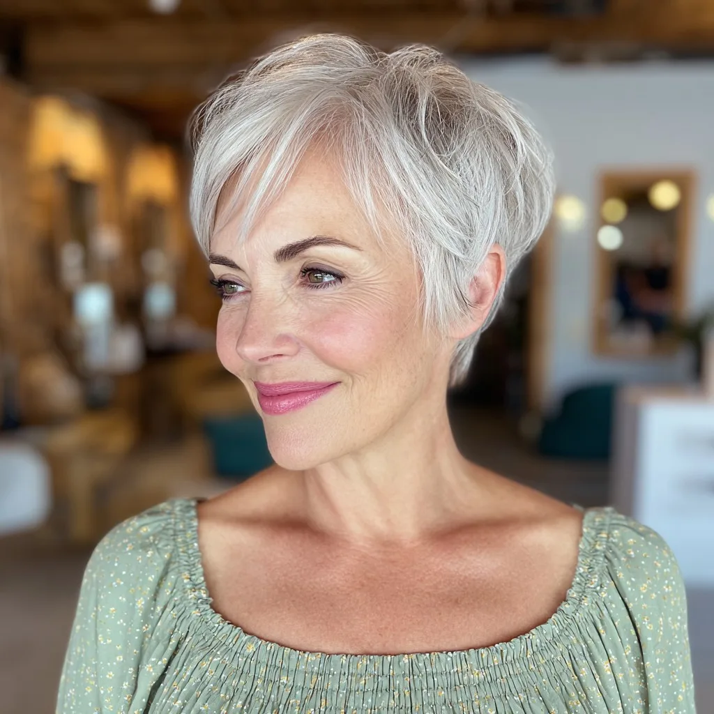 Elegant Stacked Silver Pixie Cut