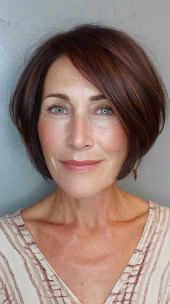 Elegant Warm Brown Textured Bob with Subtle Layers