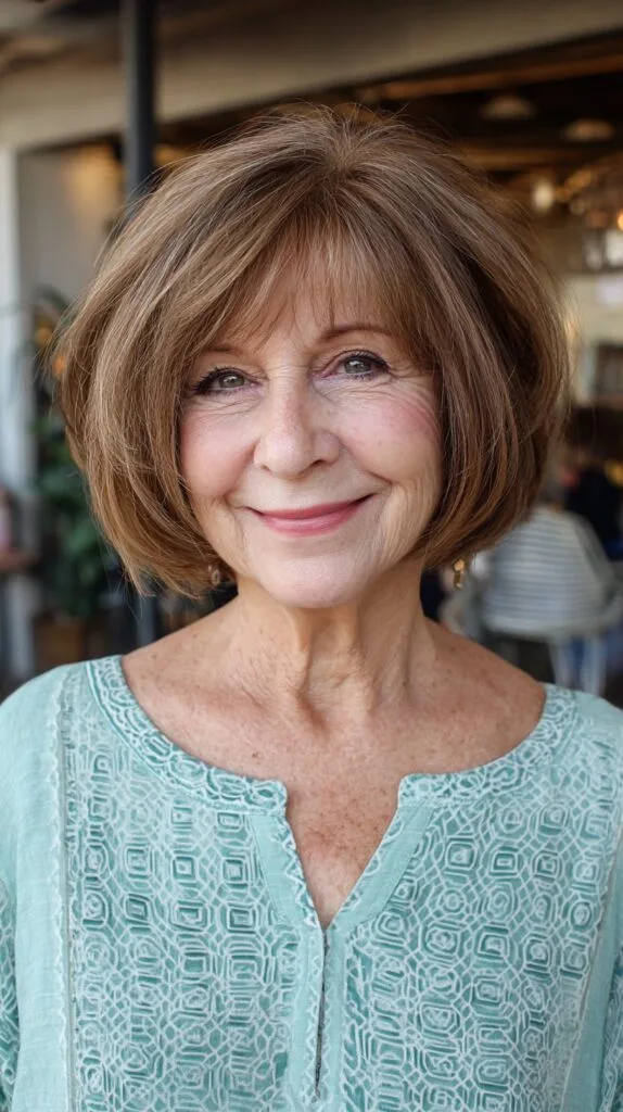 Feathered Chin-Length Rounded Bob with Wispy Micro-Fringe