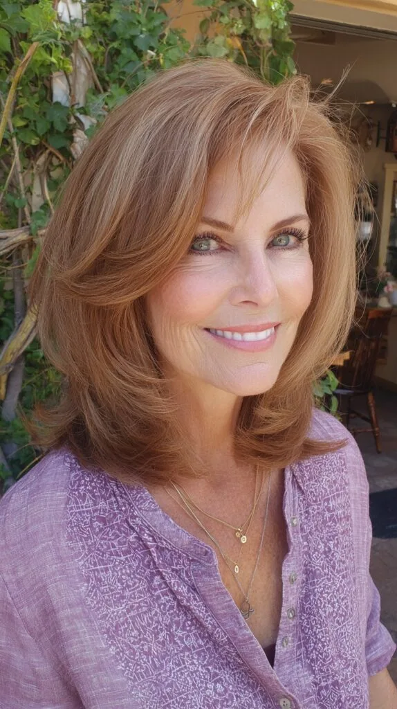 Feathered Face-Framing Long Bob with Warm Caramel Tones