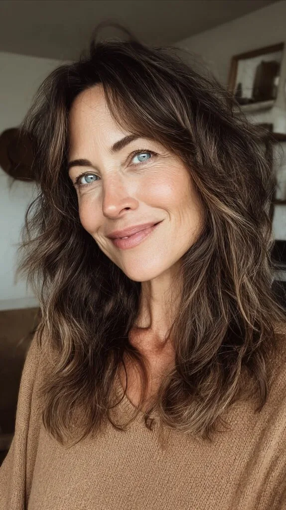 Feathered Mid-Length Shag with Rooted Ash Balayage and Soft Curtain Lift