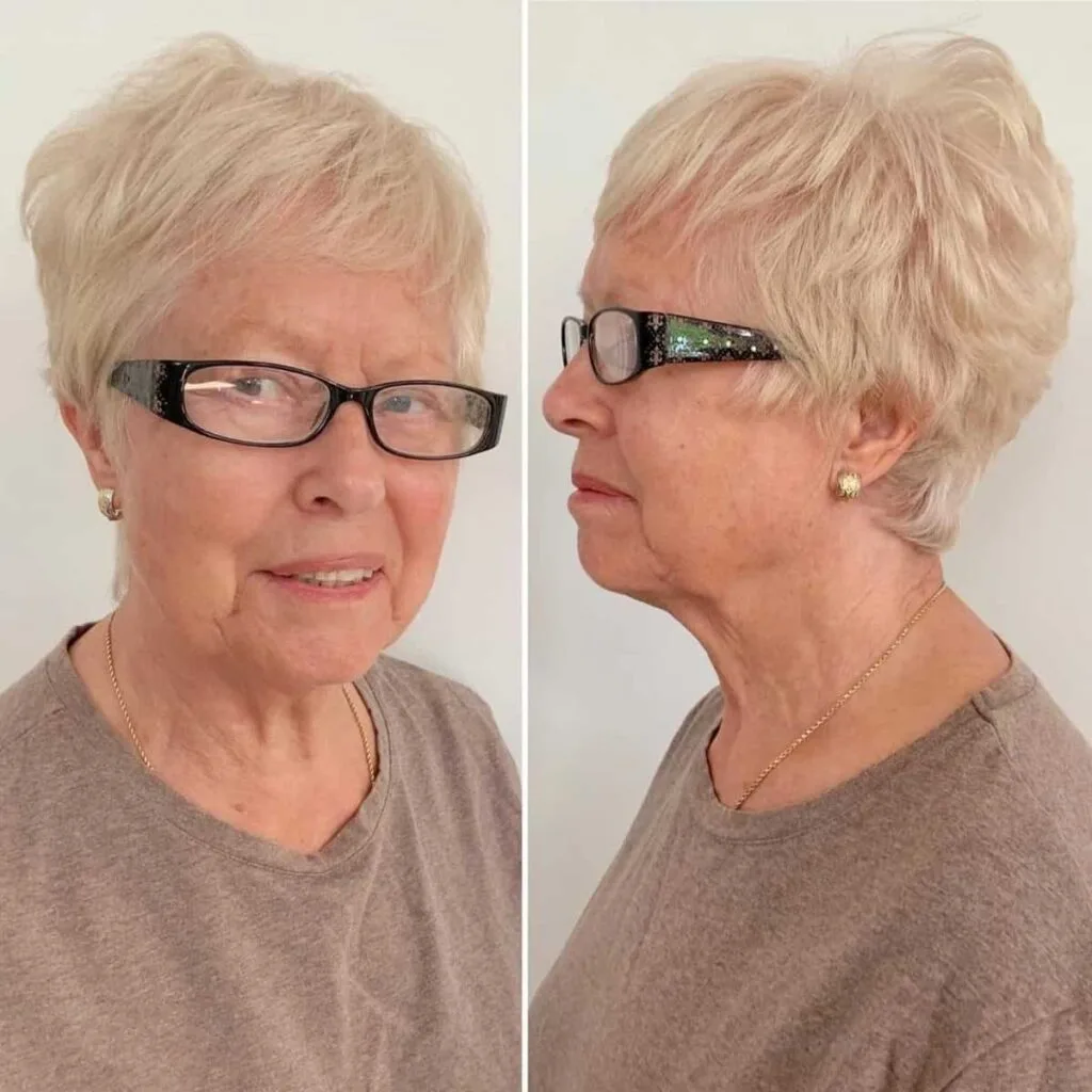 Feathered Pixie Cut for Mature Women with Glasses