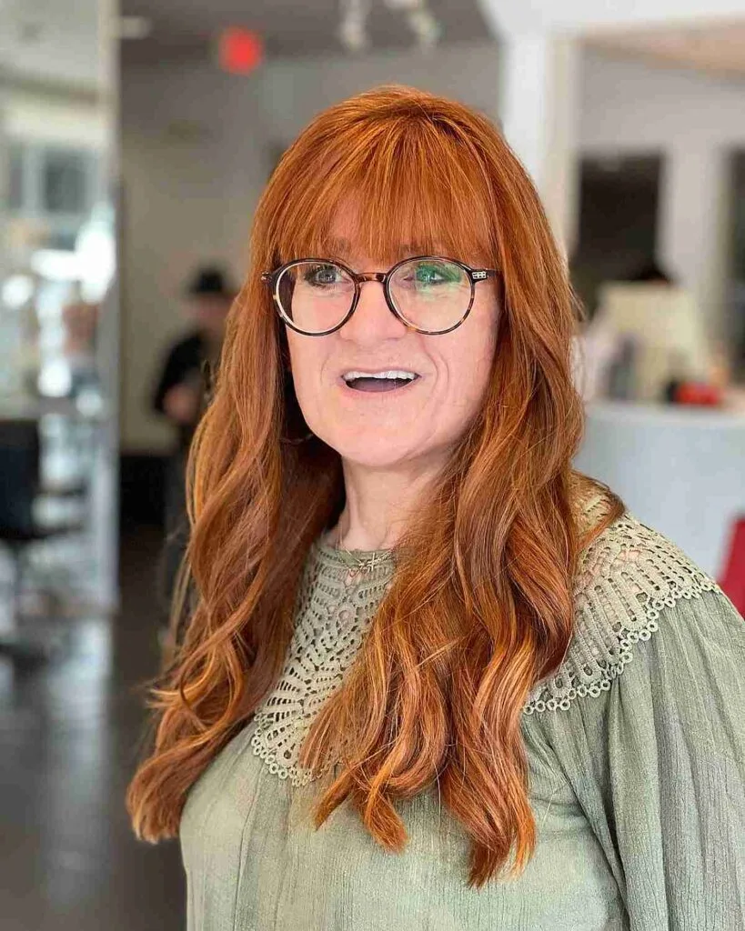 Ginger Long Hair with Full Bangs for Mature Women