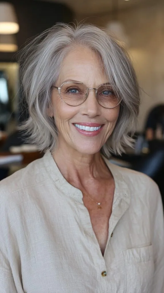 Glasses-Friendly Layered Shag Bob with Feathered Face-Framing
