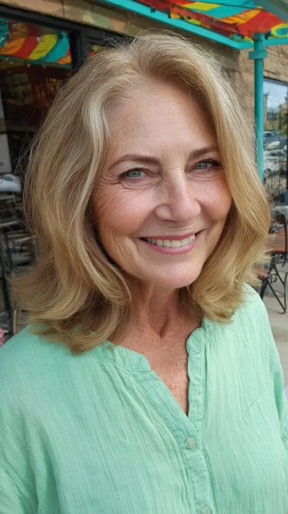Golden Blonde Shoulder-Length Cut with Gentle Waves