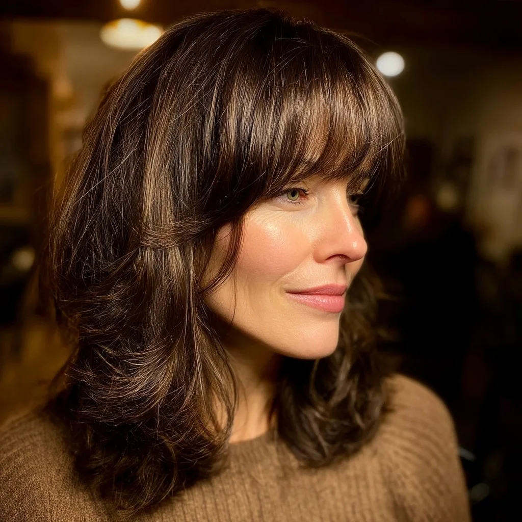 Gorgeous Softly Layered Medium Cut with Rounded Bangs