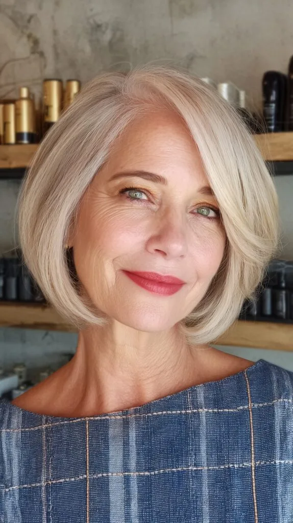 Graceful Silver Blonde Side-Parted Bob
