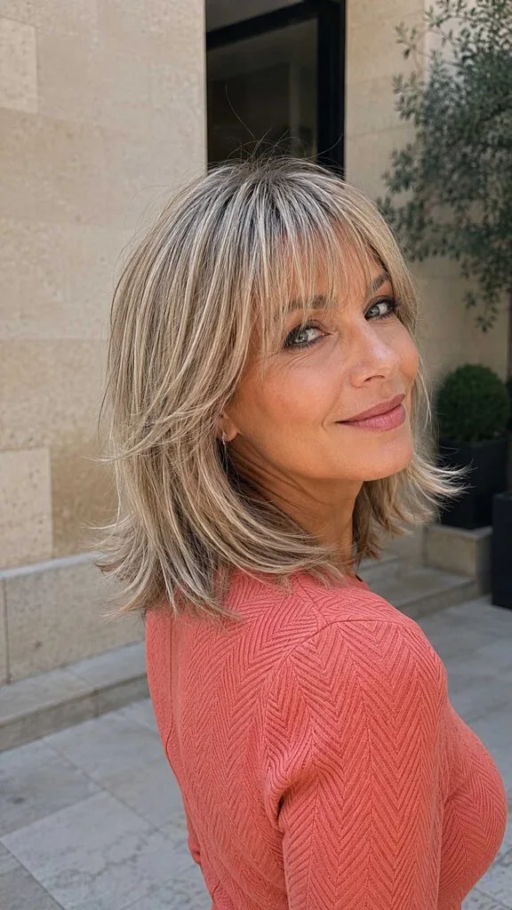 Highlighted Shag Lob with Piecey Fringe