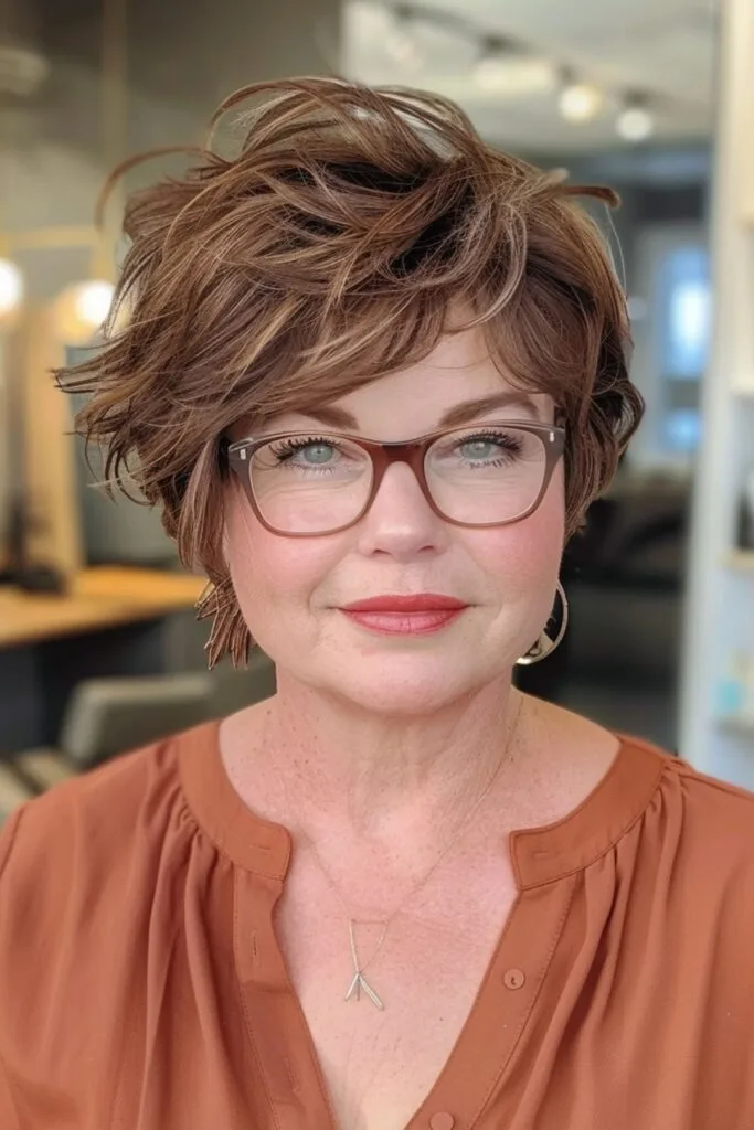 Ideal haircut for older women with Round Faces and Eyewear
