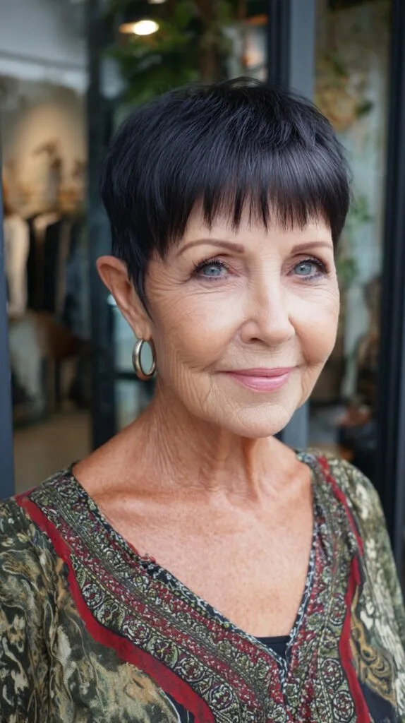Jet-Black Pixie with Chopped Micro-Fringe and Tapered Nape