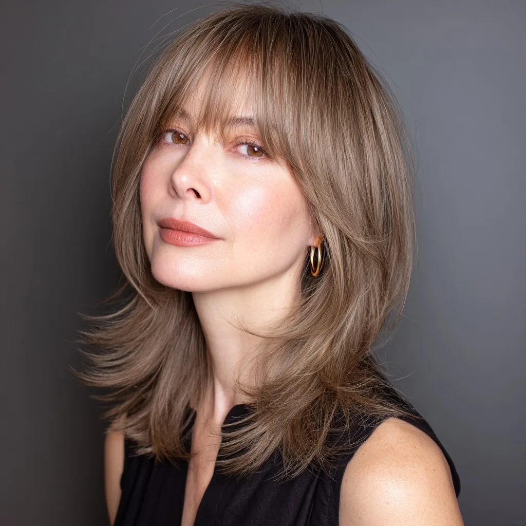 Layered Medium Cut with Soft Bangs and Subtle Highlights