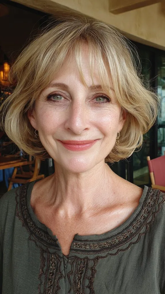 Light Blonde Layered Bob with Subtle Waves