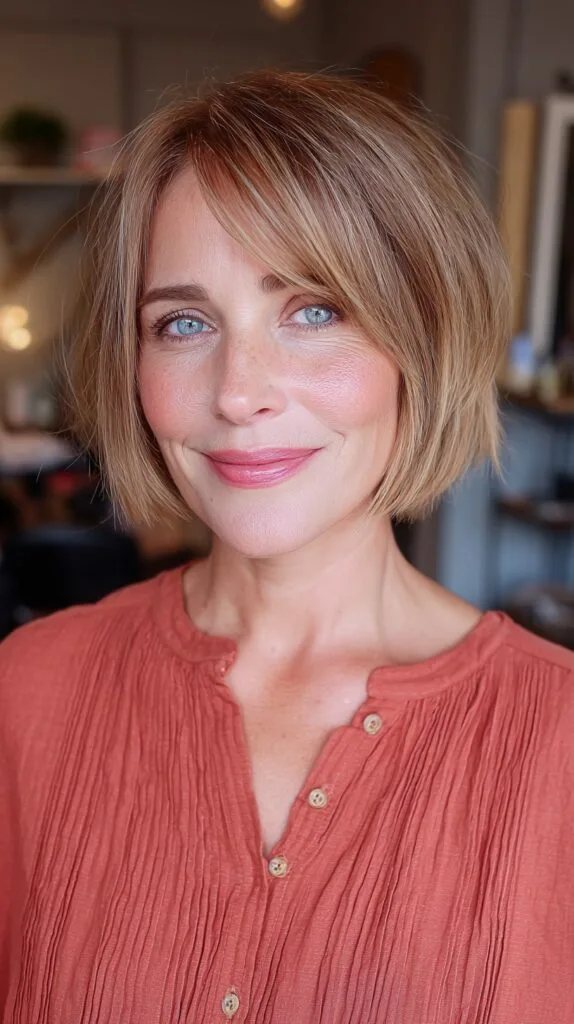 Light Blonde Stacked Cut with Darker Roots