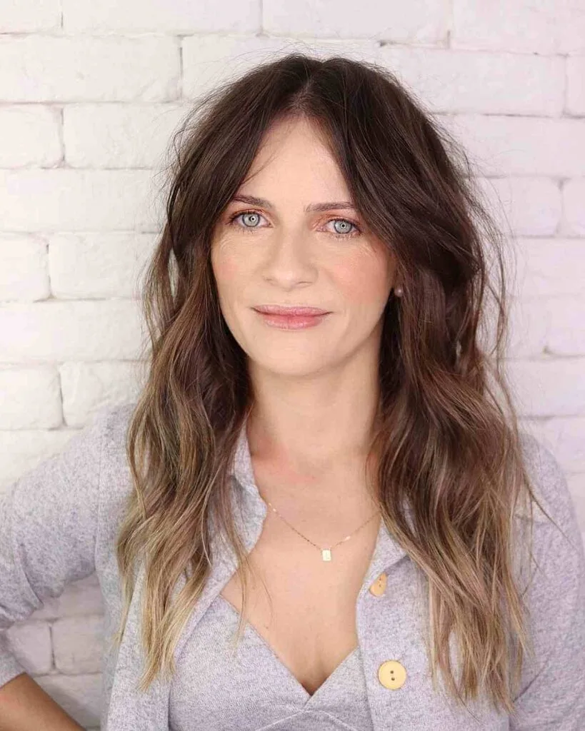 Long Textured Shaggy Hair with Beach Waves for forty-year-olds