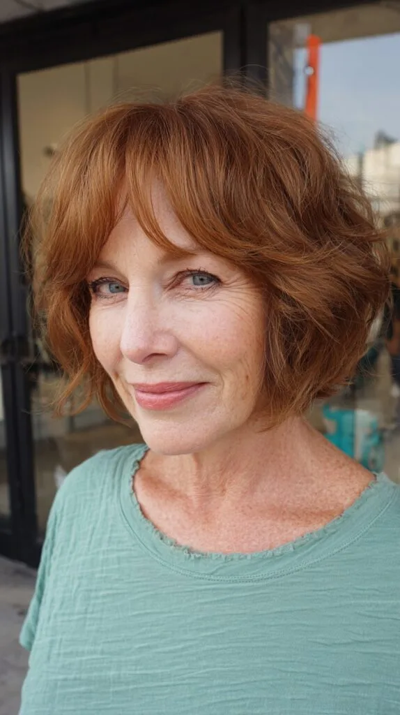 Luminous Copper Layered Bob with Natural Flow