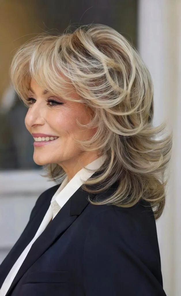 Medium Shag Cut with Feathered Ends on 60-year-old Women