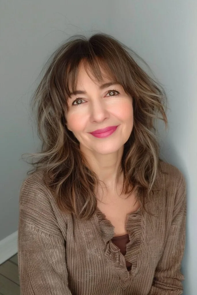 Medium shag haircut with bangs for women over 50