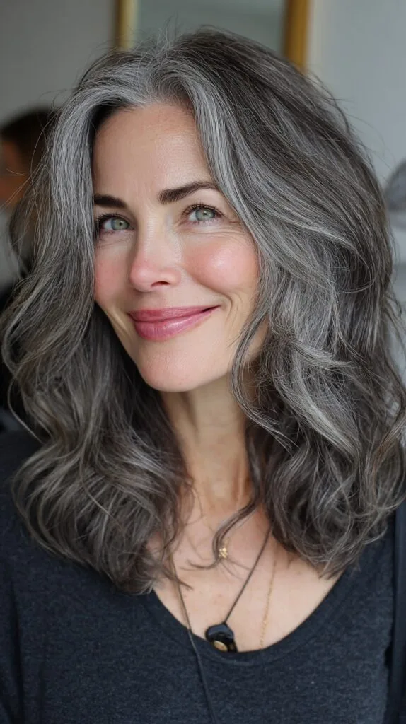 Medium Silvery Waves with Soft Curtain-Frame and Root Lift