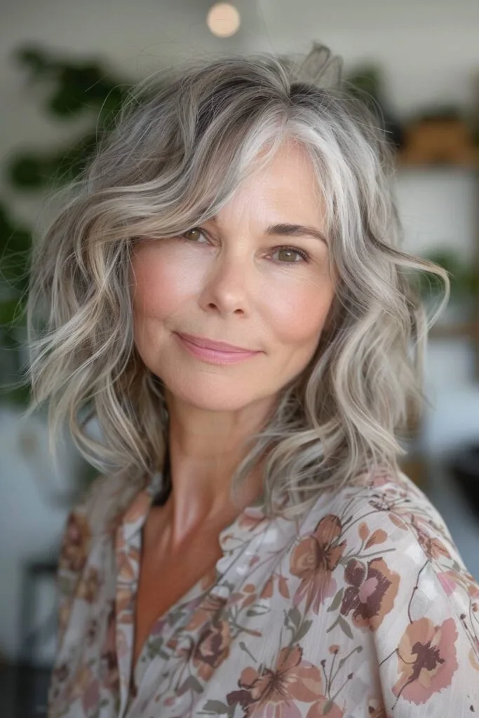 Messy medium shaggy haircut for women over 50