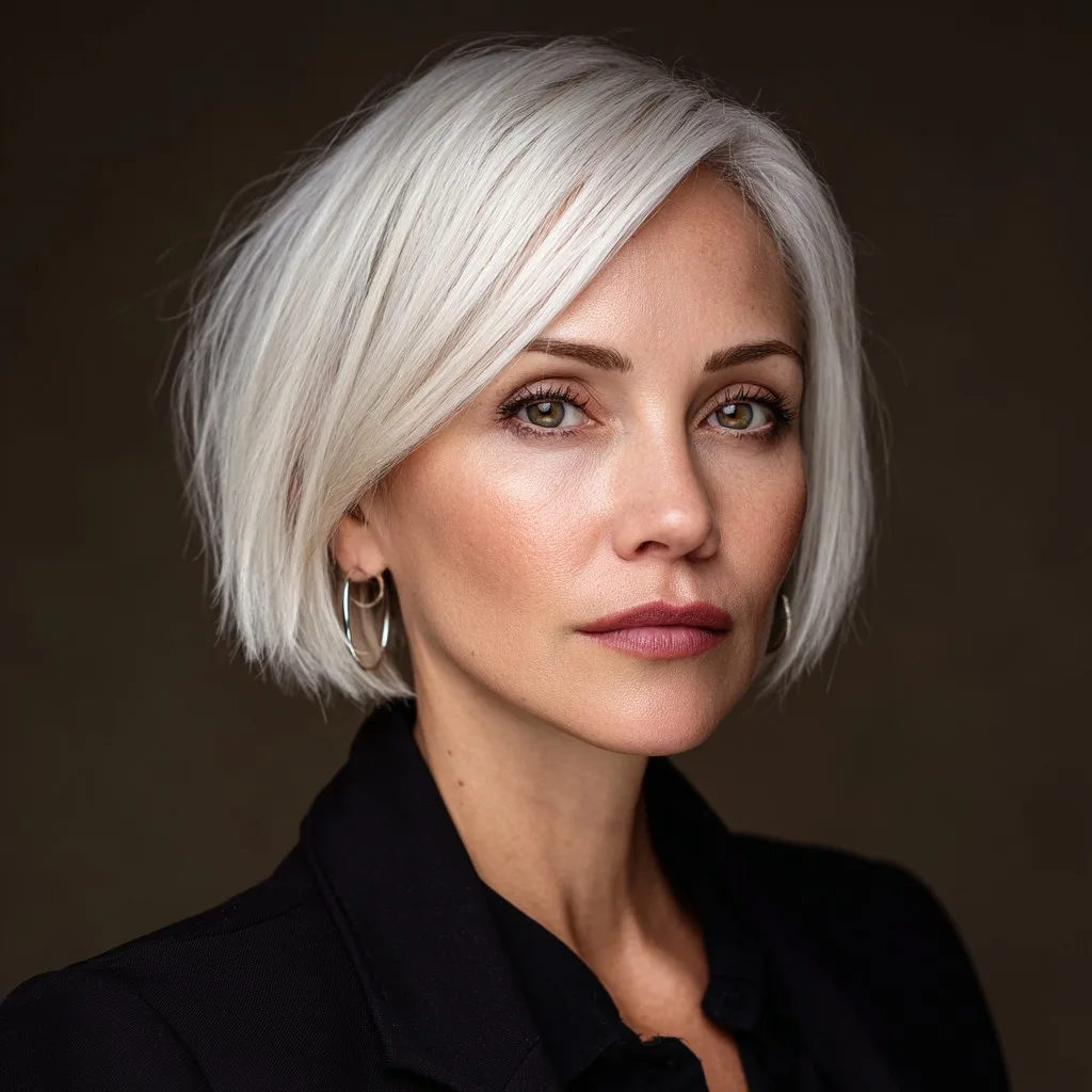 Modern Asymmetrical Bob for Thick Hair Over 40
