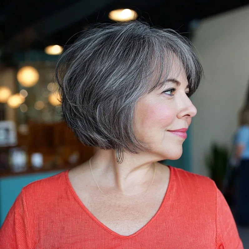 Modern Gray Bob with Soft Layers